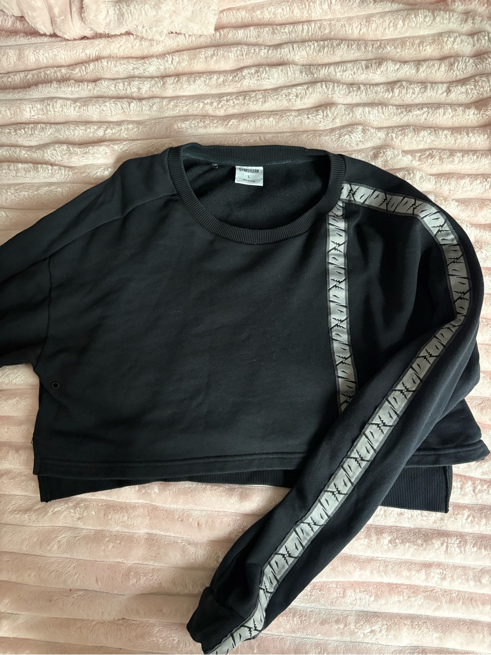 Gymshark Black Cropped Sweatshirt with Side Logo Tape